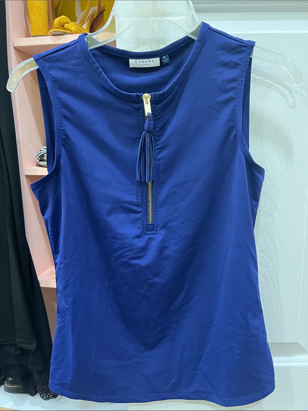 Cabana Life Royal Blue Sleeveless Tank with Gold Tassel Zip